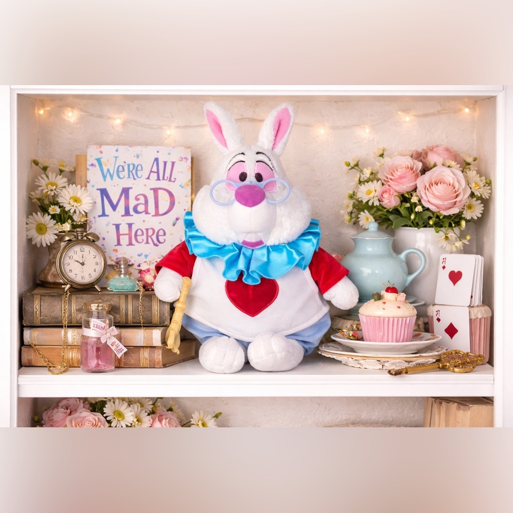 Disney Store White Rabbit Plush 16” Alice In Wonderland Herald Stuffed Plush Toy